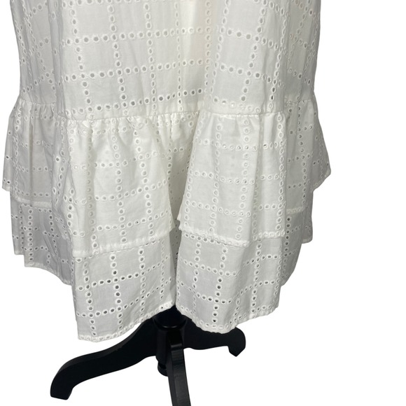 GB‎ Gianni Bini White Eyelet Dress Sleeveless Cotton Lined Ruffle Hem Small - Picture 3 of 6